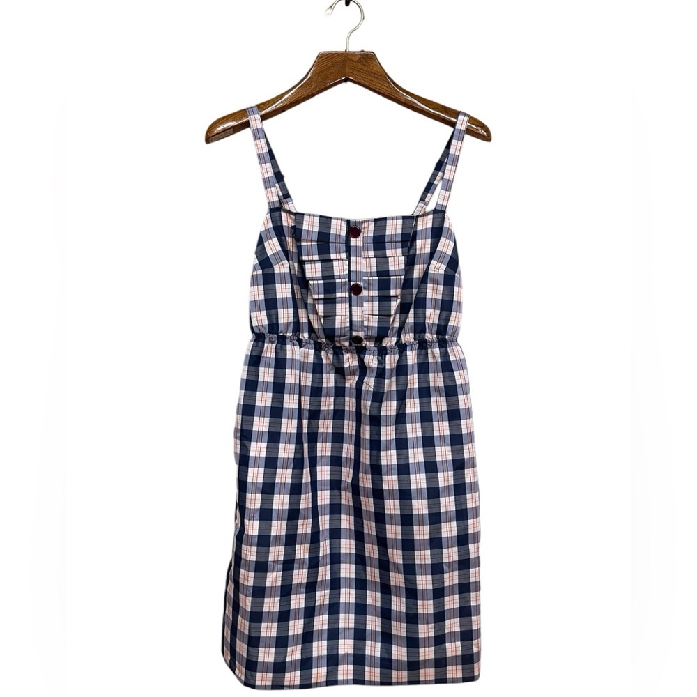 ANTHROPOLOGIE Maeve Plaid Navy Blue Mini Dress Sleeveless Pleated Women's M